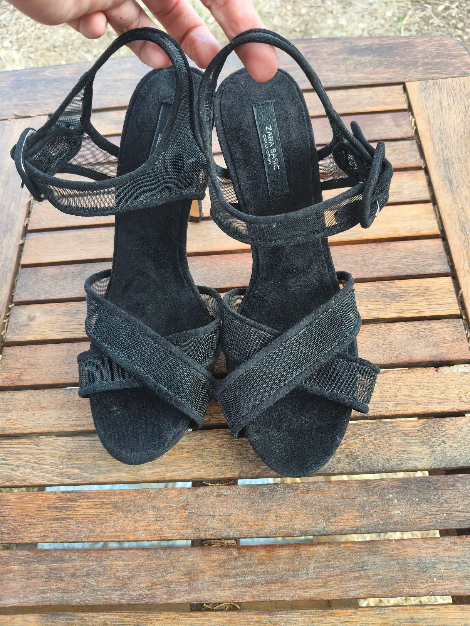 Zara-Sandalias tacón alto con malla mujer 39 negro verano/otoño